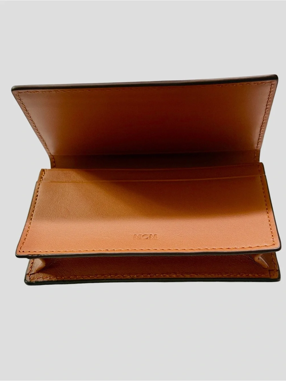 Brand New MCM Cognac and Black Visetos Logo Card Wallet